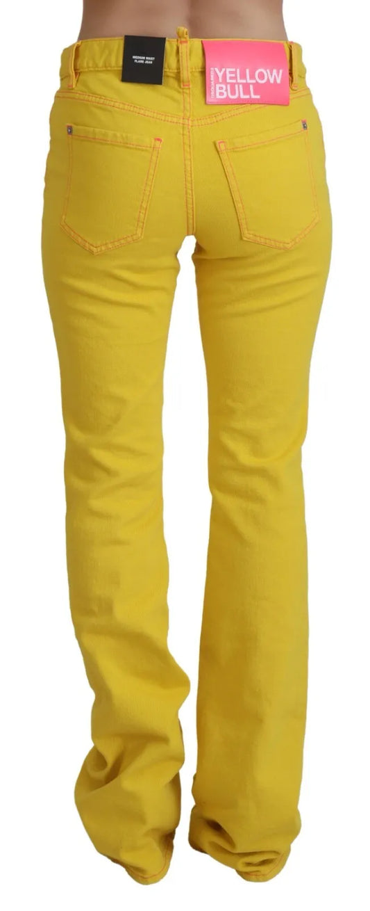 Yellow Cotton Mid Waist Flare Denim Trouser Jeans