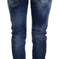 Blue Cotton Mid Waist Cropped Denim Jeans Cool Girl