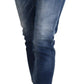 Blue Cotton Mid Waist Cropped Denim Jeans Cool Girl