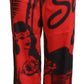 Red Printed High Waist Straight Pants