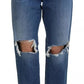 Blue Distressed High Waist Straight Denim Jeans