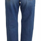 Blue Distressed High Waist Straight Denim Jeans