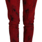 Red Low Waist Cotton Stretch Skinny Pants