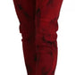 Red Low Waist Cotton Stretch Skinny Pants