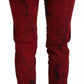 Red Low Waist Cotton Stretch Skinny Pants