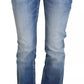 Blue Washed Cotton Mid Waist Flared Denim Jeans