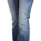 Blue Washed Cotton Mid Waist Flared Denim Jeans