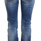 Blue Washed Cotton Mid Waist Flared Denim Jeans