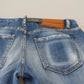 Blue Washed Cotton Mid Waist Flared Denim Jeans