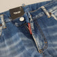 Blue Washed Cotton Mid Waist Flared Denim Jeans