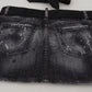 Black Distressed Mid Waist A-line Denim Mini Skirt