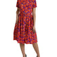 Multicolor Floral Cotton A-line Knee Length Dress