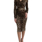 Brown Leopard Print Bodycon V-neck Midi Dress