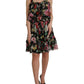 Black Floral Silk A-line Sleeveless Dress