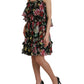 Black Floral Silk A-line Sleeveless Dress