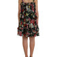 Black Floral Silk A-line Sleeveless Dress