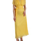 Yellow Silk Sheath Belted Long Maxi Dress