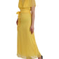 Yellow Silk Sheath Belted Long Maxi Dress