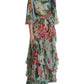 Blue Floral Print Tiered Long Maxi Dress