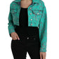 Green Cotton Tie Dye Cropped Cropped Denim Jacket