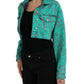 Green Cotton Tie Dye Cropped Cropped Denim Jacket