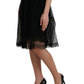 Black Nylon Lace Trim High Waist A-line Skirt