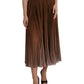 Brown Polyester Pleated High Waist Midi Skirt