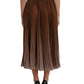 Brown Polyester Pleated High Waist Midi Skirt