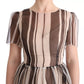 Beige Brown Striped Silk Sheath Dress