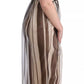 Beige Brown Striped Silk Sheath Dress