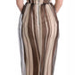 Beige Brown Striped Silk Sheath Dress