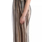 Beige Brown Striped Silk Sheath Dress