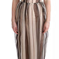 Beige Brown Striped Silk Sheath Dress