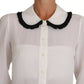 White Silk Shirt Ruffle Rouded Collar Blouse