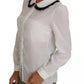 White Silk Shirt Ruffle Rouded Collar Blouse