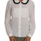 White Silk Shirt Ruffle Rouded Collar Blouse