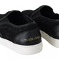 Black Lace Leather Logo Flat Slip-On Sneakers