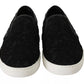 Black Lace Leather Logo Flat Slip-On Sneakers