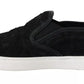 Black Lace Leather Logo Flat Slip-On Sneakers