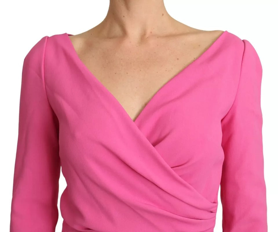 Pink Plunging Bodycon Sheath Mini Rayon Dress