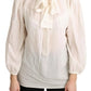 Off White Scarfneck Long Sleeves Blouse Silk Top