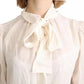 Off White Scarfneck Long Sleeves Blouse Silk Top