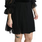 Black Mesh Pleated Mini Silk Blend Dress