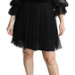 Black Mesh Pleated Mini Silk Blend Dress