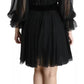 Black Mesh Pleated Mini Silk Blend Dress