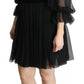 Black Mesh Pleated Mini Silk Blend Dress