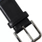 Black Blue Logo Silver Metal Buckle Belt