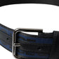 Black Blue Logo Silver Metal Buckle Belt