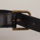 Black Classic Calf Leather Vintage Metal Buckle Belt