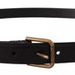 Black Classic Calf Leather Vintage Metal Buckle Belt